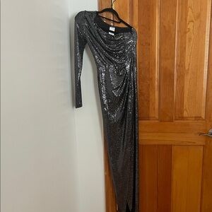 Kikiriki Glamorous Metallic Sequin Asymmetrical Dress